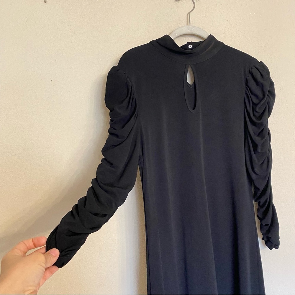 INC International Concepts Knee Length Black Dress Puffy Rugged Sleeves Size L